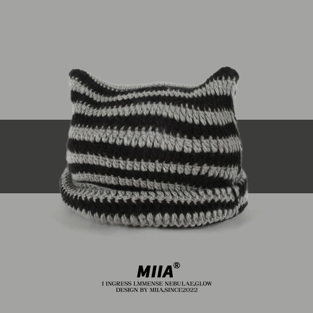 MIIA® Cute Knitted Striped Beanie Hat