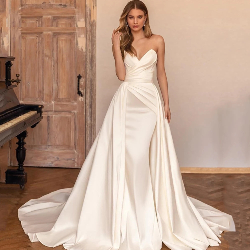Satin Sheath Luxury Backless Dress with Two-Way Detachable Train