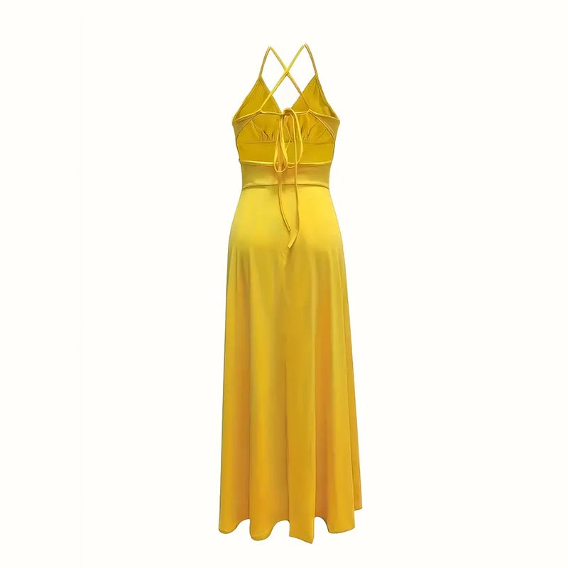 Women's Sexy Plunging Neckline Flowing High-Slit Maxi Dress