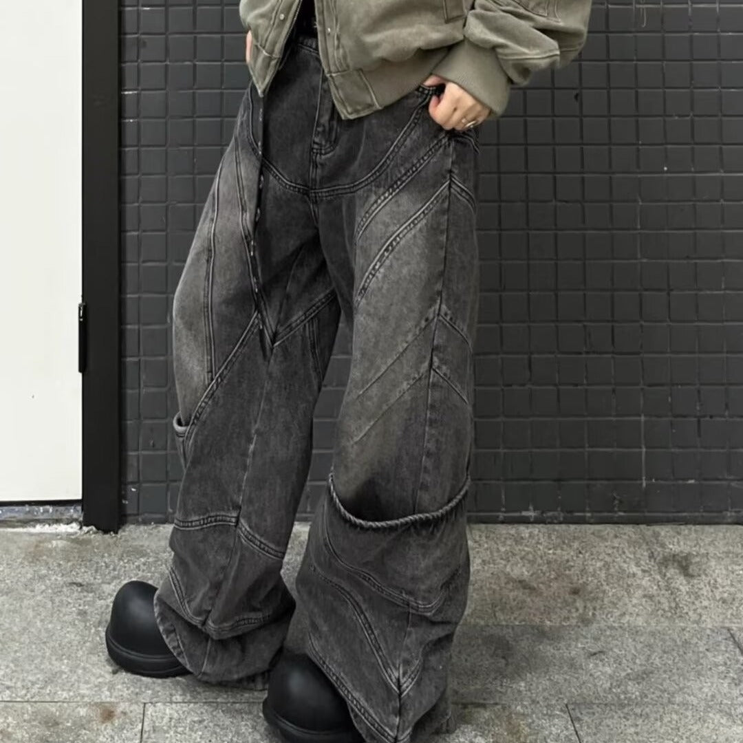 Men's Very Wide Leg Workwear-Style Multi-Pocket Denim Fashion Overalls