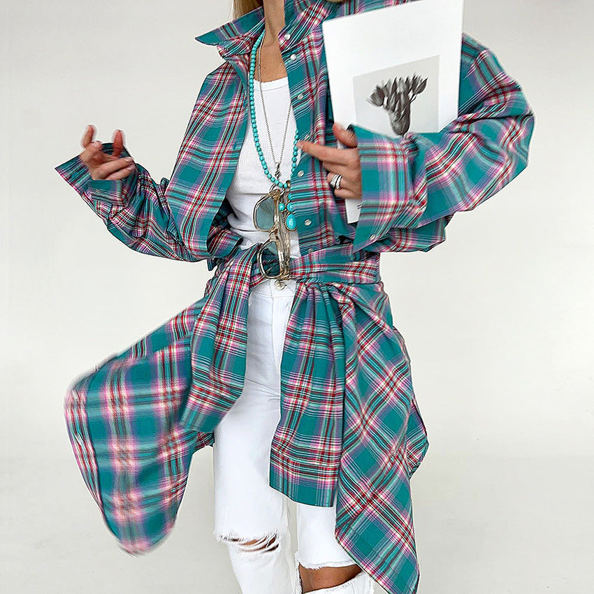 Women's Retro Classic Very Long Plaid Summer Shirt