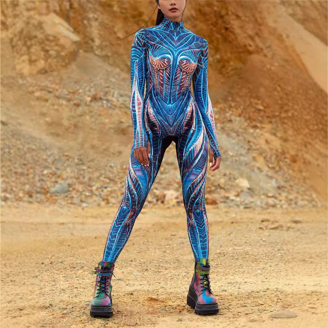 3D Digital Printed One-Piece Women's Party Performance Wear Bodysuit