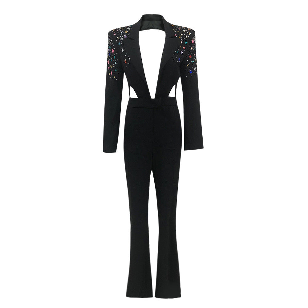 Avant Garde Evening Casual Beaded Diamond Women's Jumpsuit
