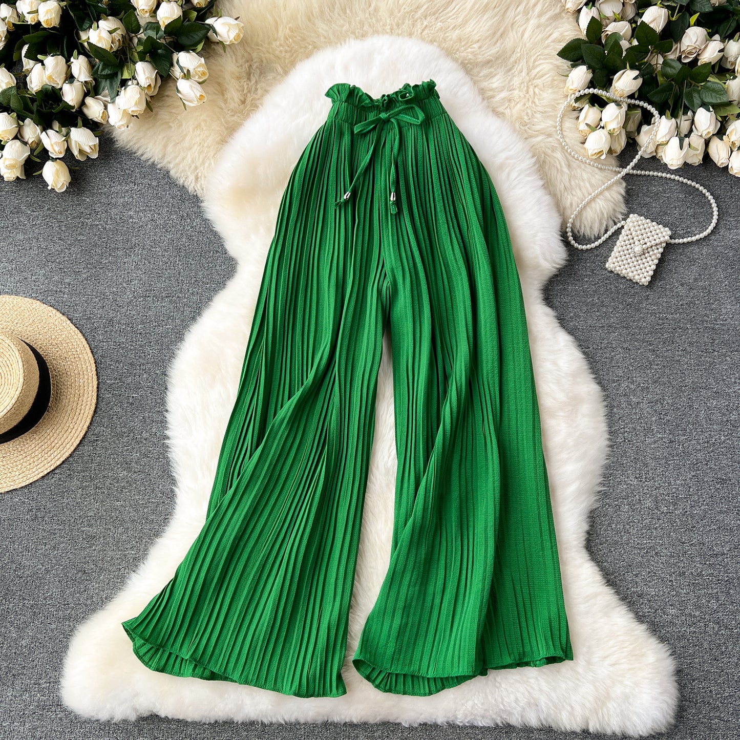 Vireous Women's Slim-Fit Draped Effect Wide Leg Pleated Pants