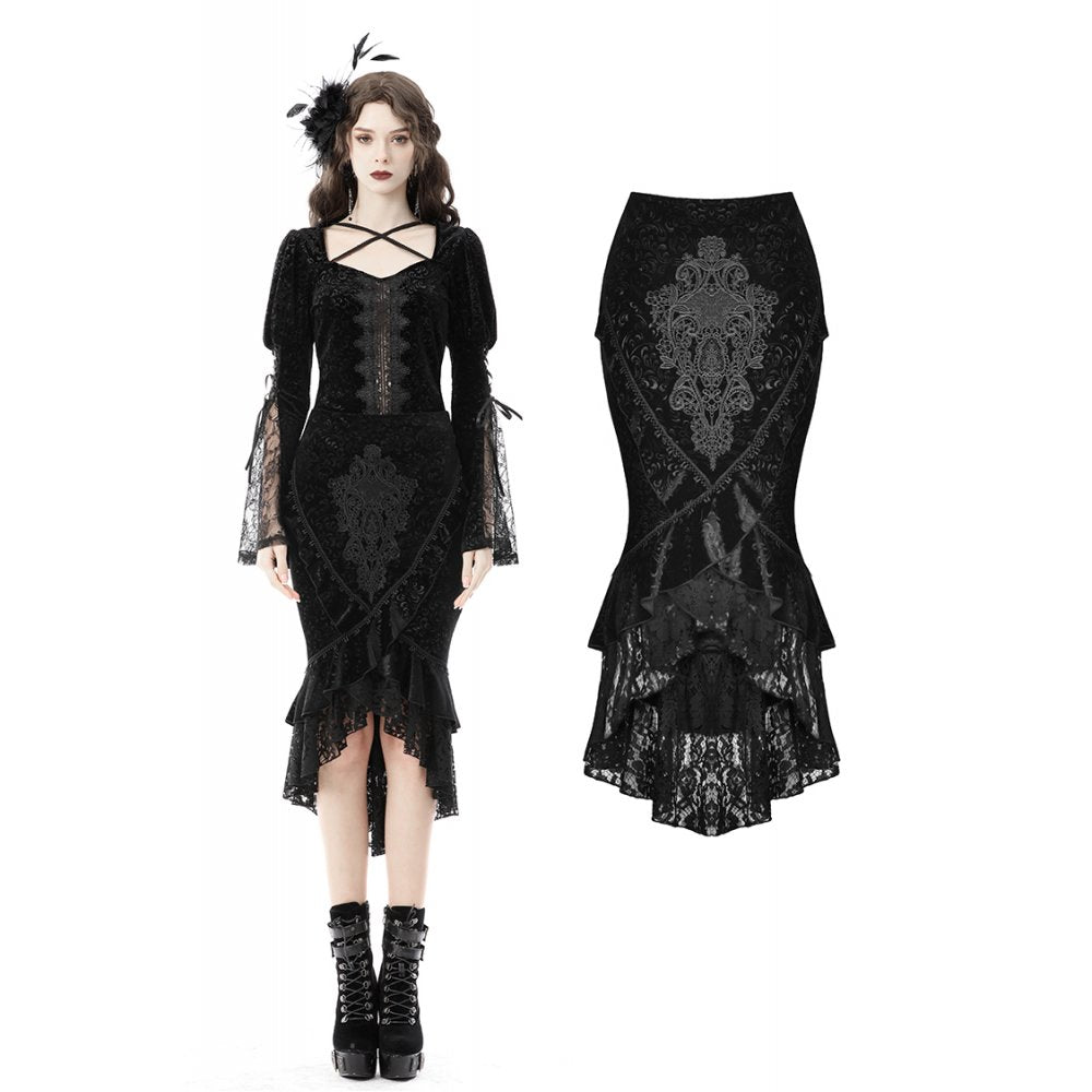 Dark In Love Zira Velvet Fishtail Midi Skirt