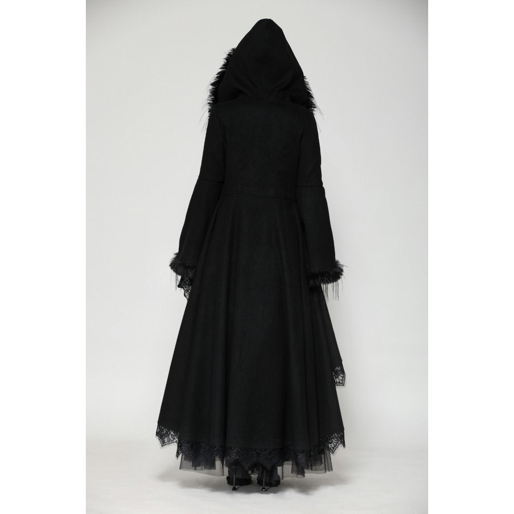 Dark in Love Eira Lace and Faux Fur-Trimmed Hooded Coat