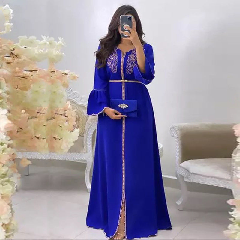 Vireous Fashion Pearl-Embroidered Robe Evening Dress