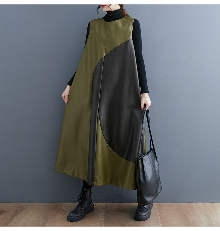 Vireous Hipster Patchwork Simple Elegant Vest Skirt