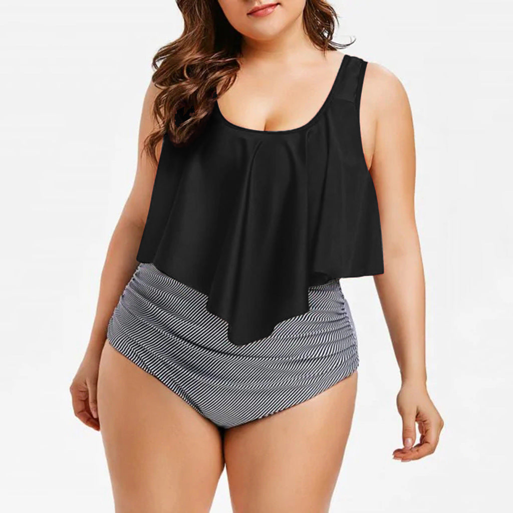 Women's High Waist Ruffle One-Piece Swimwear, Plus Sizes