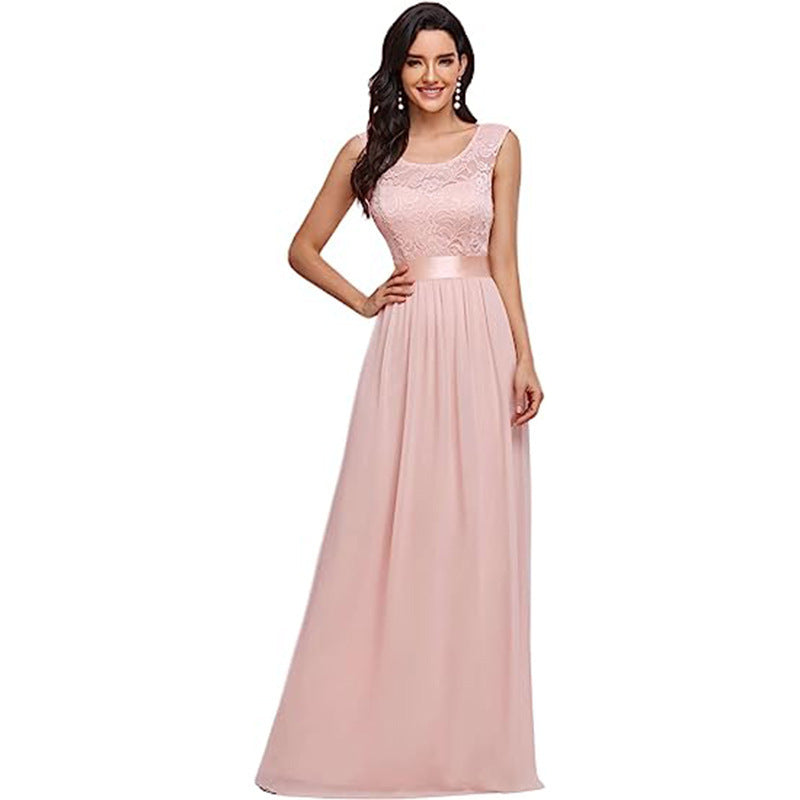 Fashion Round Neck Lace Stitching Evening, Wedding Dress