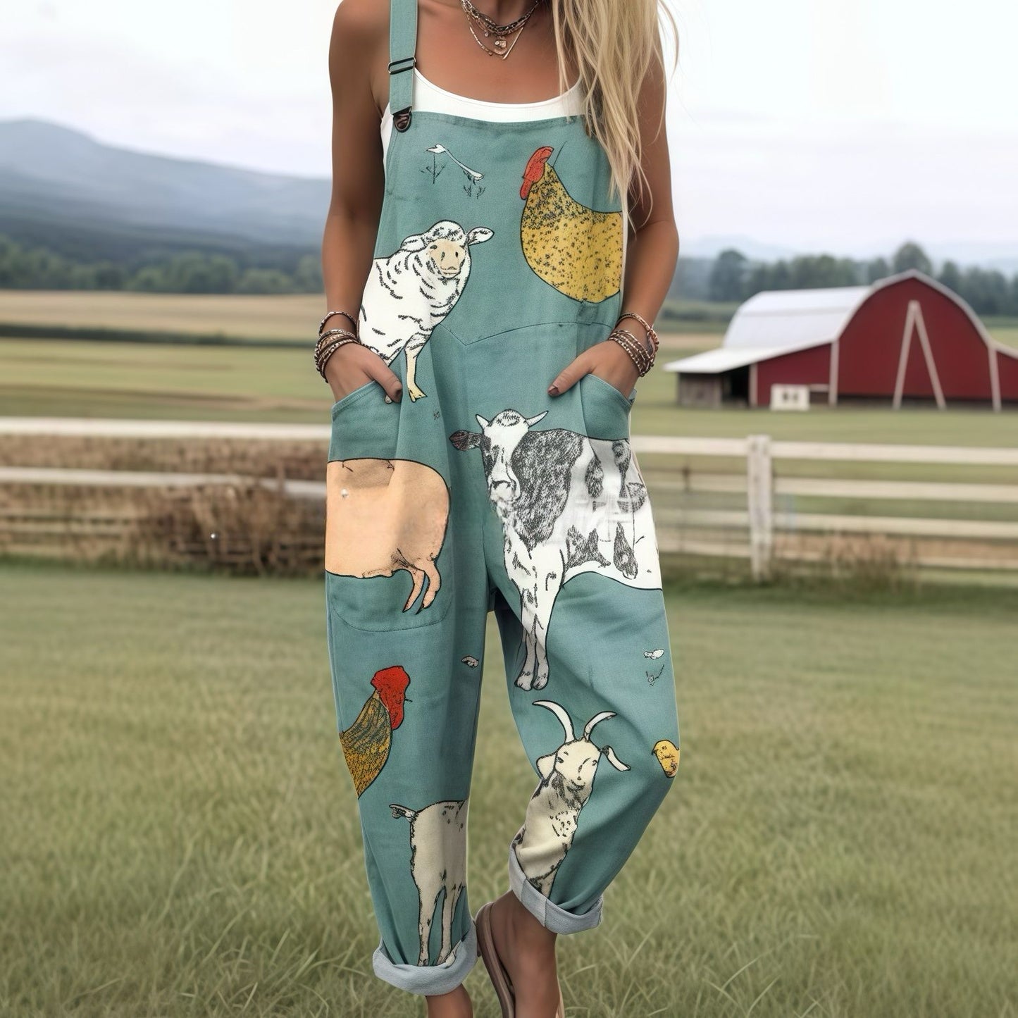 'Flower Power' Women's Casual Suspender Trousers