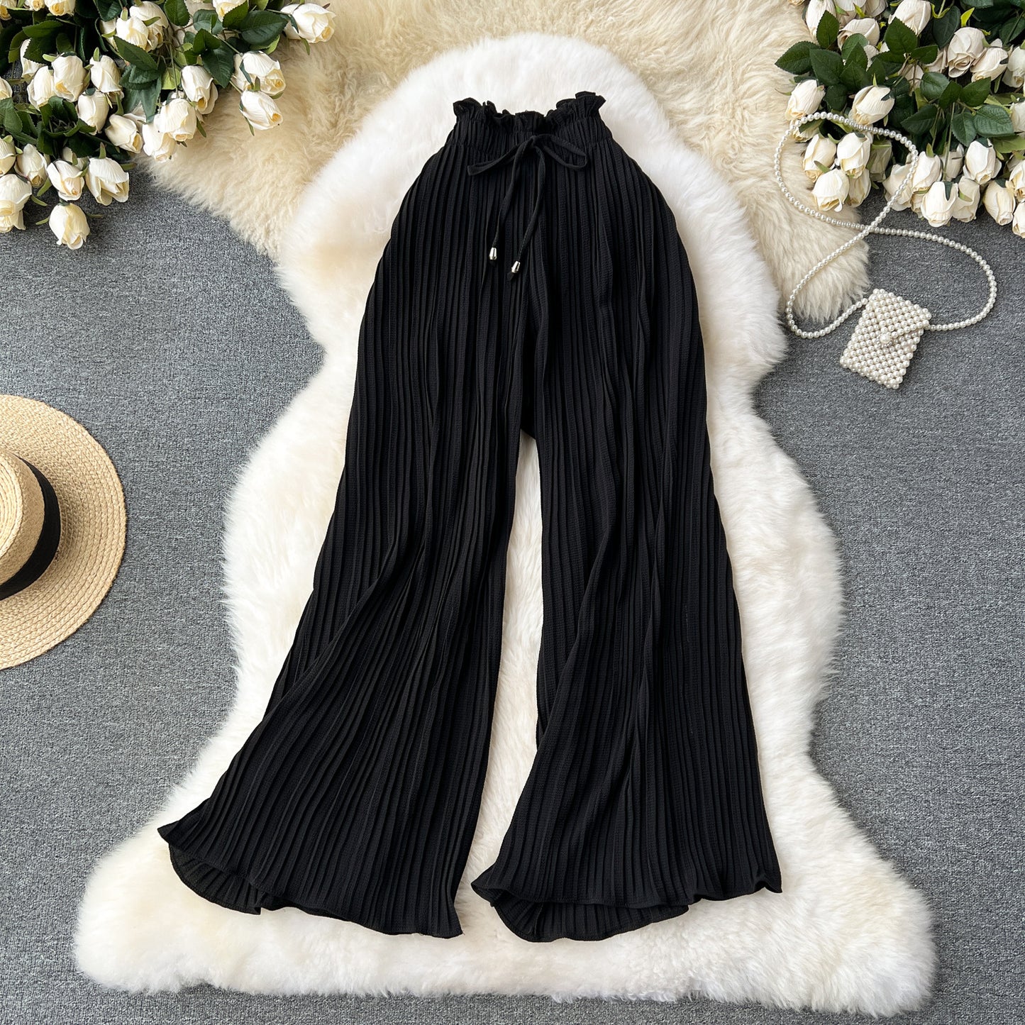 Vireous Women's Slim-Fit Draped Effect Wide Leg Pleated Pants