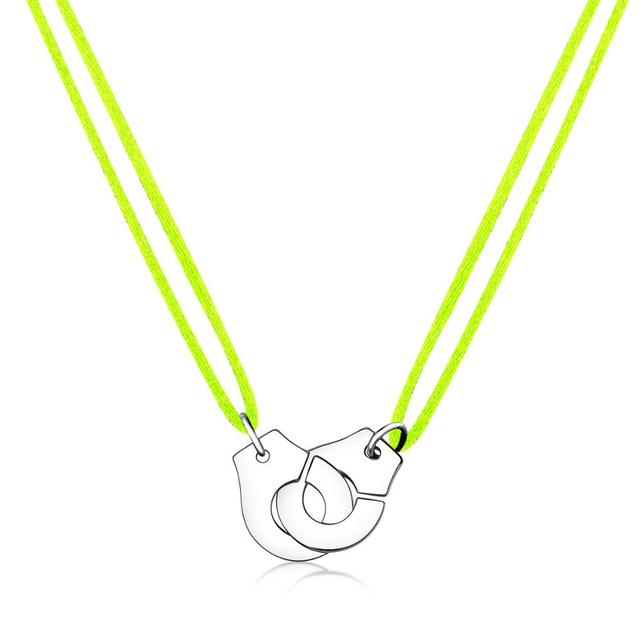 Handcuff Pendant Necklace, 925 Sterling Silver with Adjustable Cord
