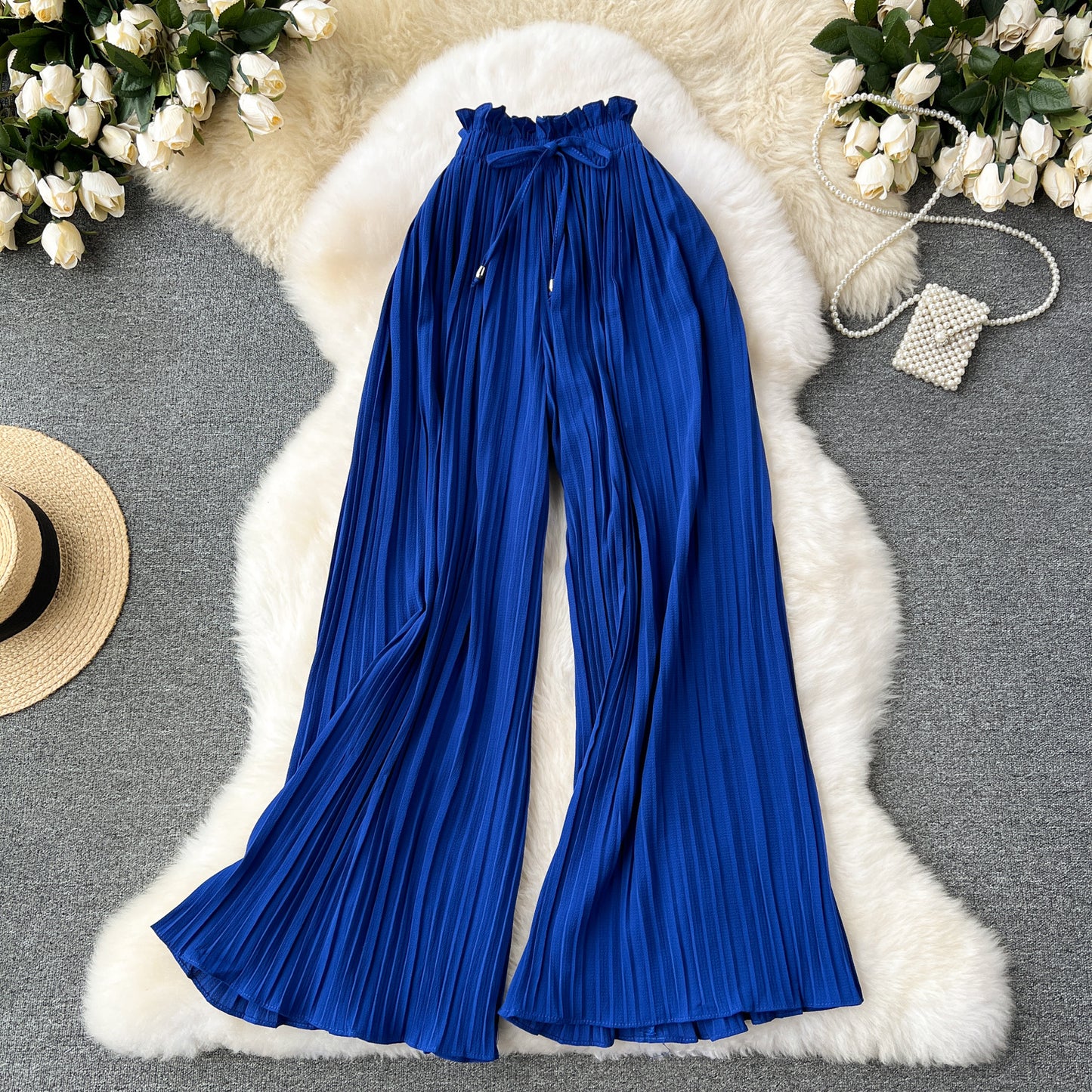 Vireous Women's Slim-Fit Draped Effect Wide Leg Pleated Pants