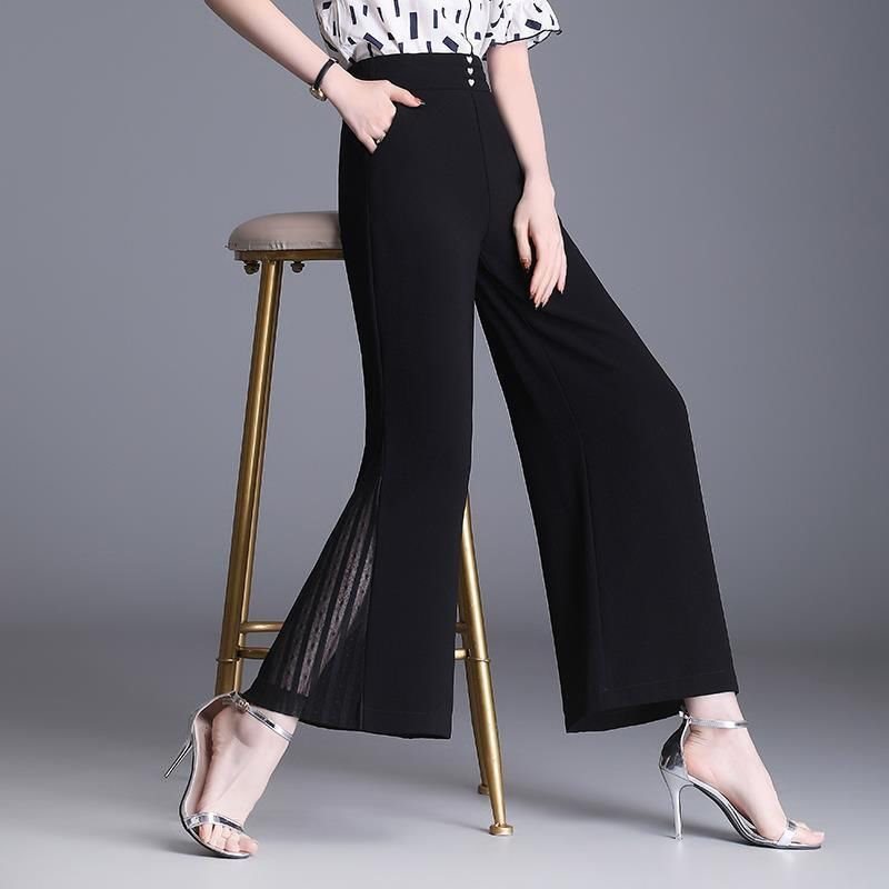 French-Style High Waist Loose Cropped Drape Chiffon Pants