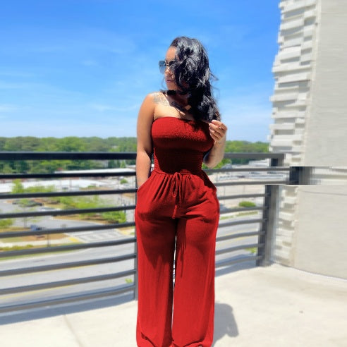 Vireous Sexy Casual Brushed Silk Wide-Leg Jumpsuit