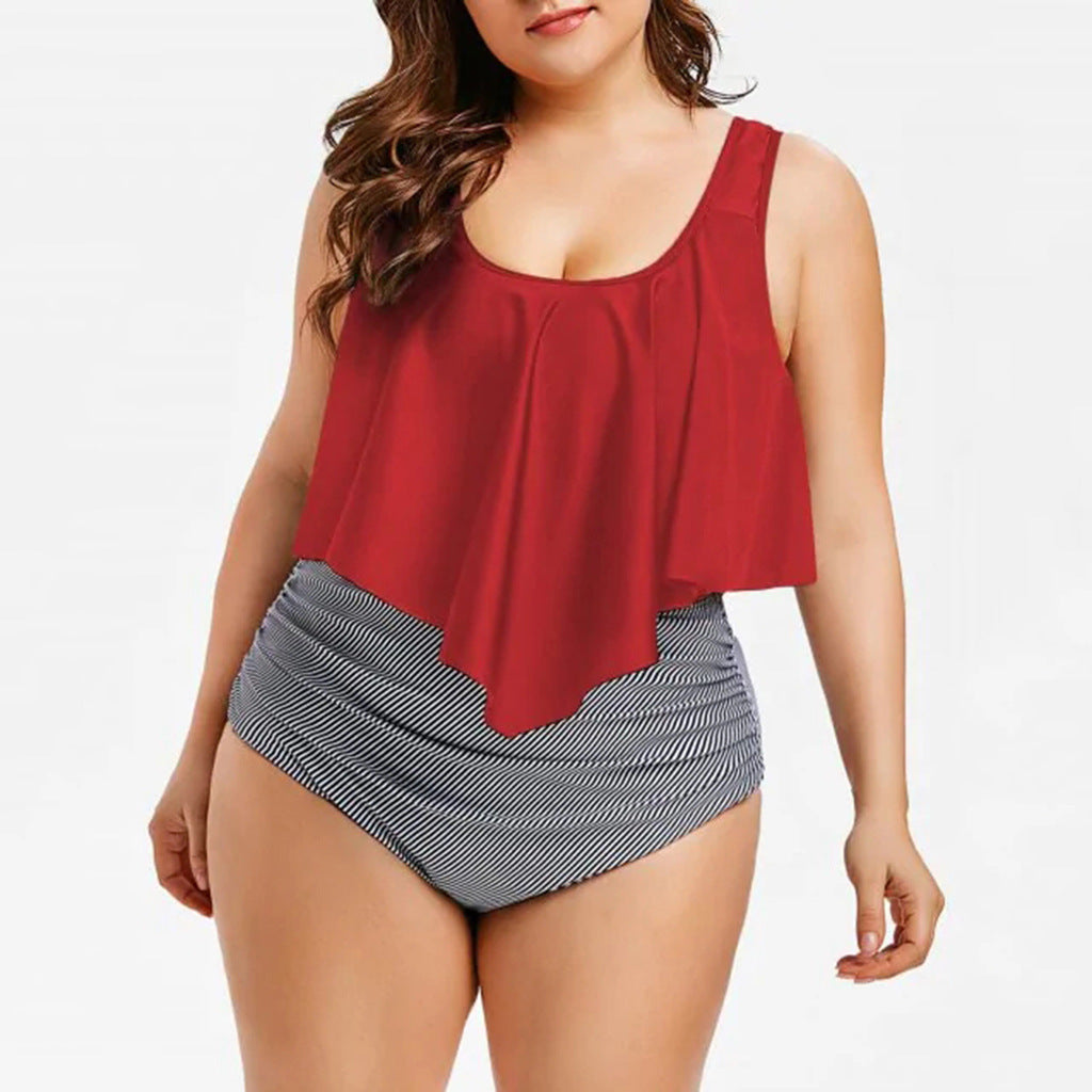 Women's High Waist Ruffle One-Piece Swimwear, Plus Sizes