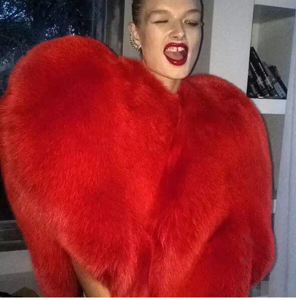 Women's Avant Garde Faux Fur Red Wrap Coat, Catwalk Collection