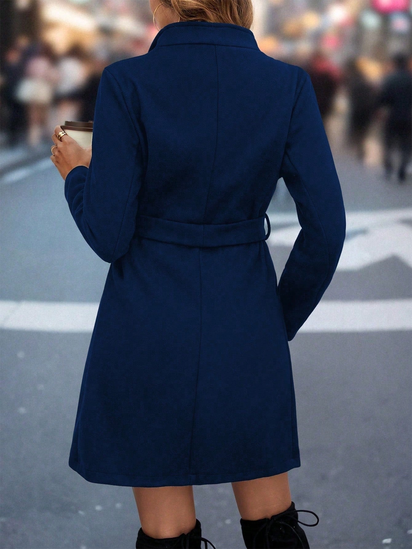 Vireous Mid-Length Women's Belt Coat, Feature Buttons