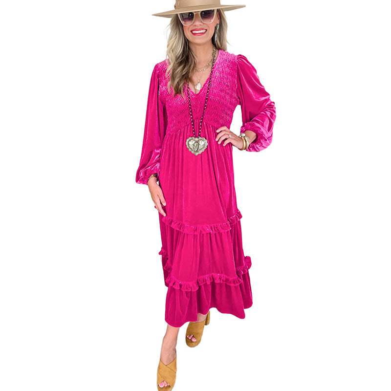 Vireous Hot Pink Velvet Dress