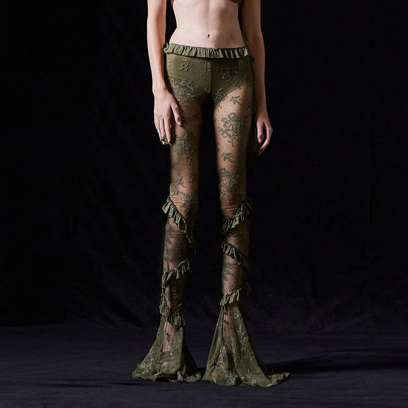 Women's Lace Crochet See-Through Tight Trousers