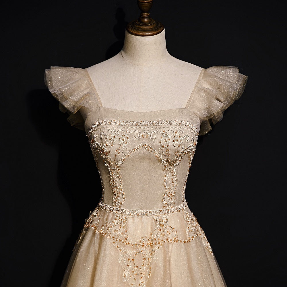 Women's Champagne Lightweight Luxury Brocade Corset Evening Gown