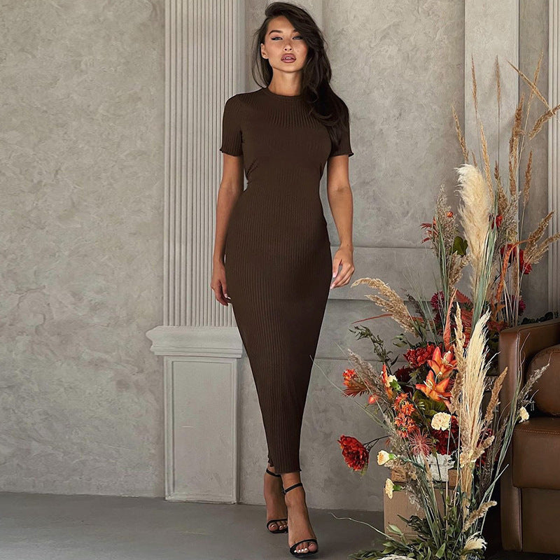 Vireous Fashion Round-Neck Slim Back Minimalist Sheath Dress