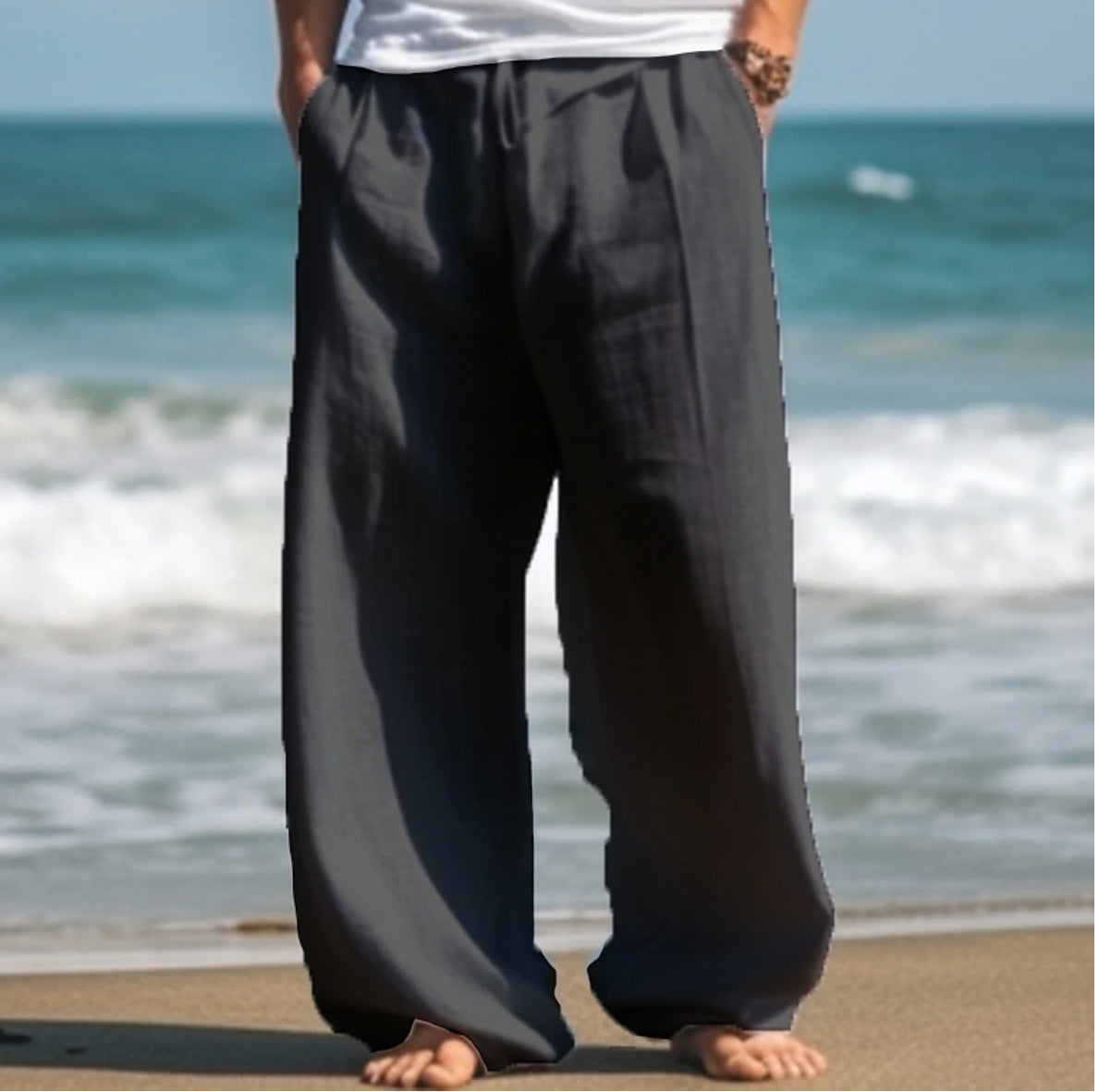 Vireous Men's Casual Baggy Pants, Beach Summer Trousers