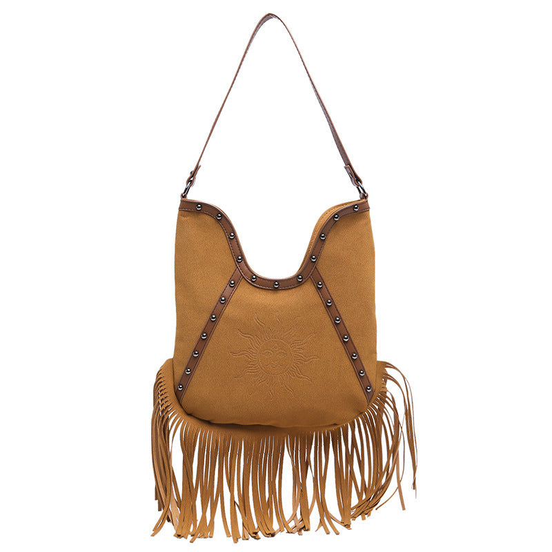 Large-Capacity Crossbody Tassel Boho Rivet Handbag