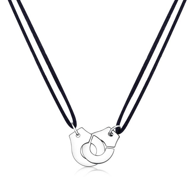 Handcuff Pendant Necklace, 925 Sterling Silver with Adjustable Cord