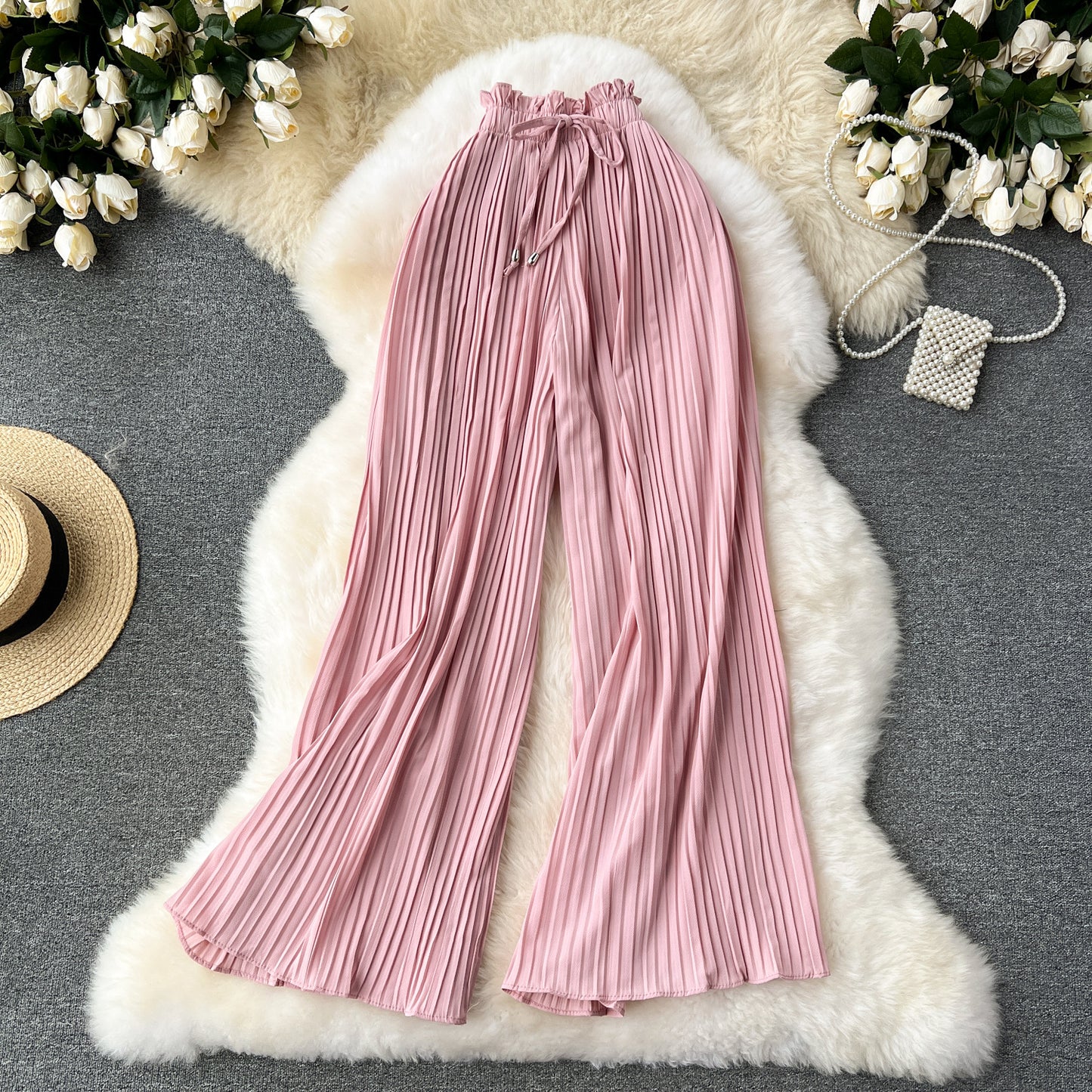 Vireous Women's Slim-Fit Draped Effect Wide Leg Pleated Pants
