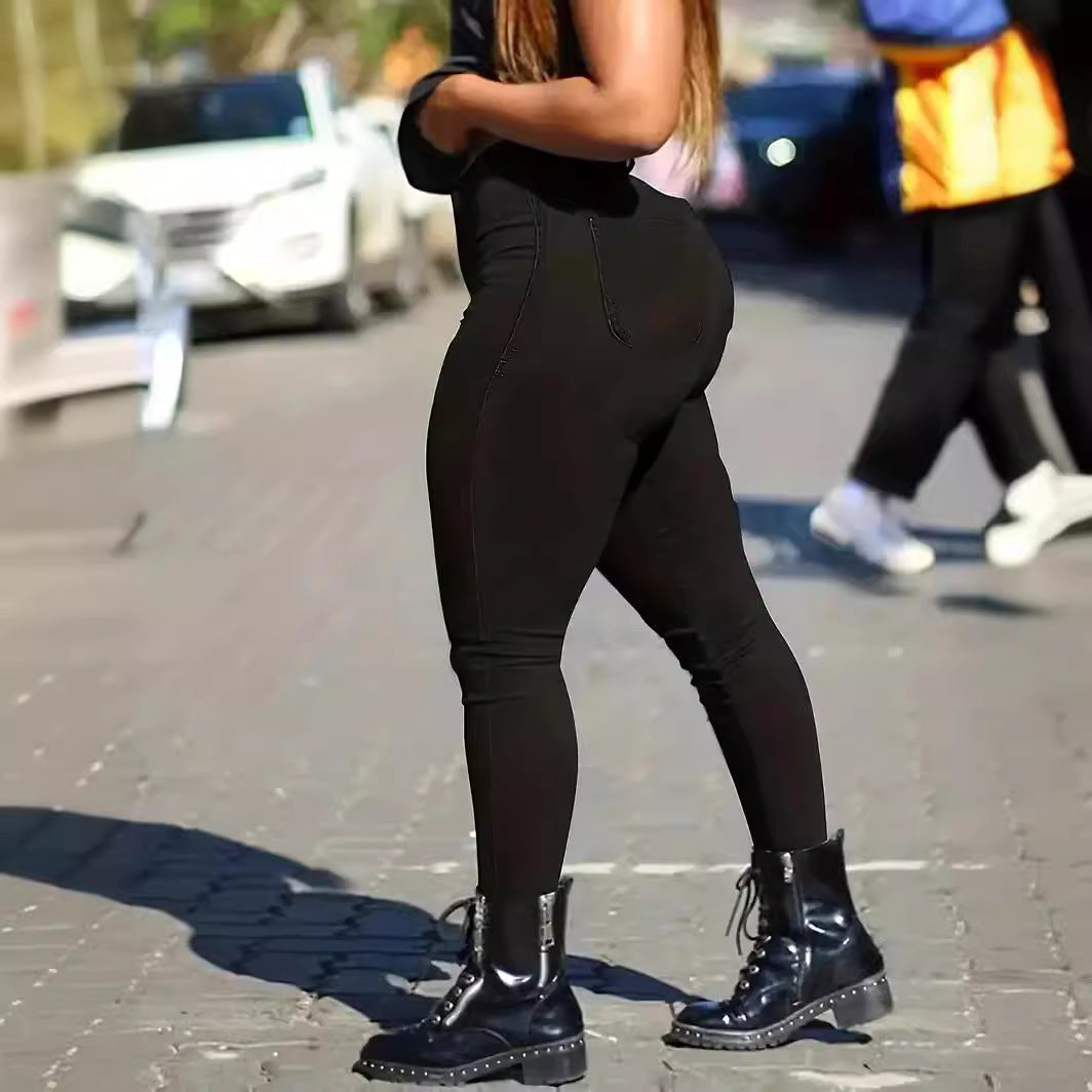 Classic Fleece-Lined Thickened Elastic Tight Leggings Jeans