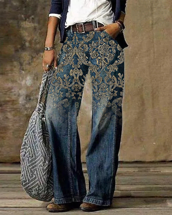Organza Pattern Weave Jeans, Patterned Women's Designer Denim