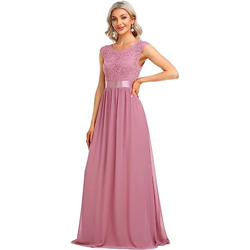 Fashion Round Neck Lace Stitching Evening, Wedding Dress
