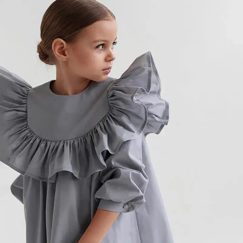 Girl's Cotton Ruffle Long Sleeve Princess Dress