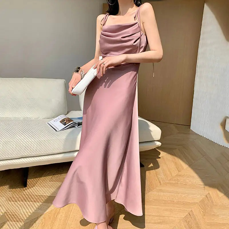 Spaghetti Strap Ruche Satin Cocktail Dress, Multi Colours