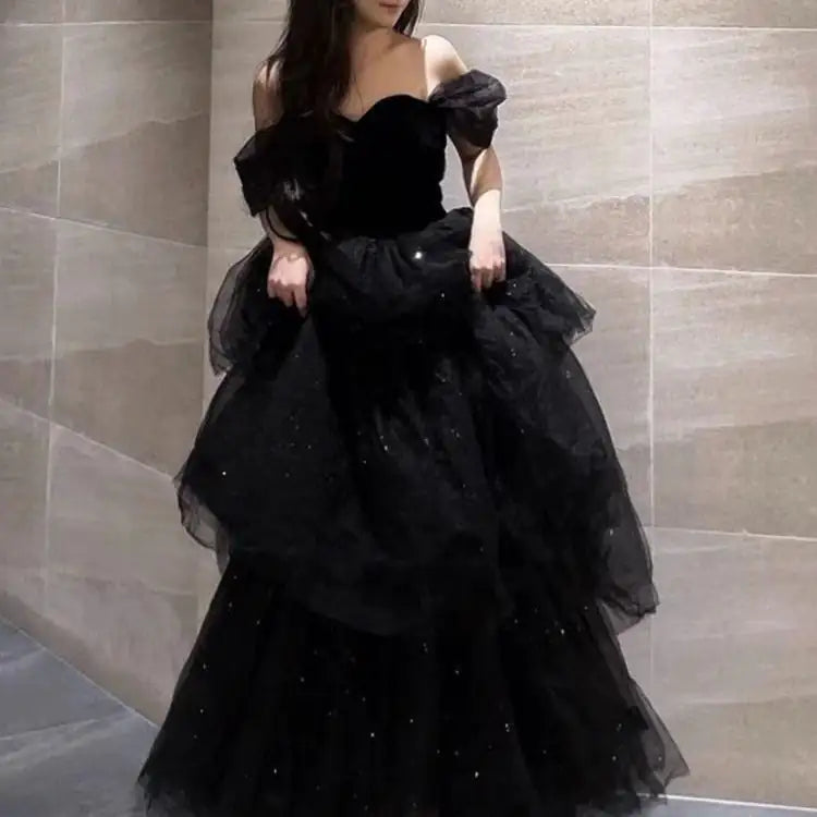 Vireous Floaty Sheer Tulle Evening Dress, Princess Sleeves