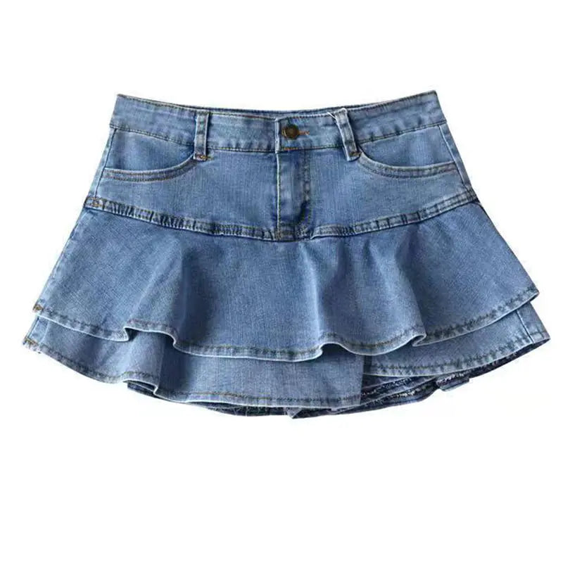 Vireous Chic Denim Combined Shorts-Skirt