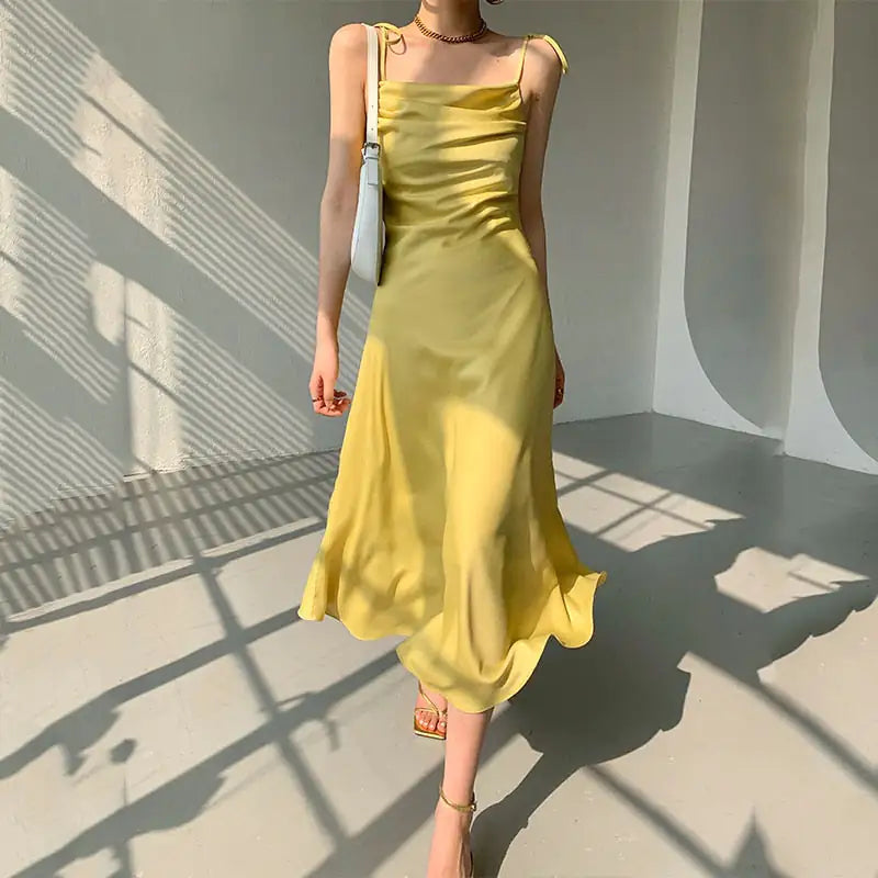 Spaghetti Strap Ruche Satin Cocktail Dress, Multi Colours