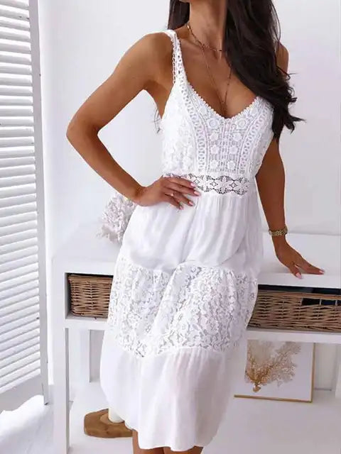 Boho Midi Dress Women's Embroidery Sexy Backless Dress