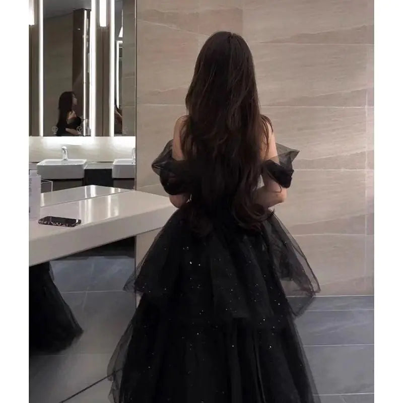 Vireous Floaty Sheer Tulle Evening Dress, Princess Sleeves