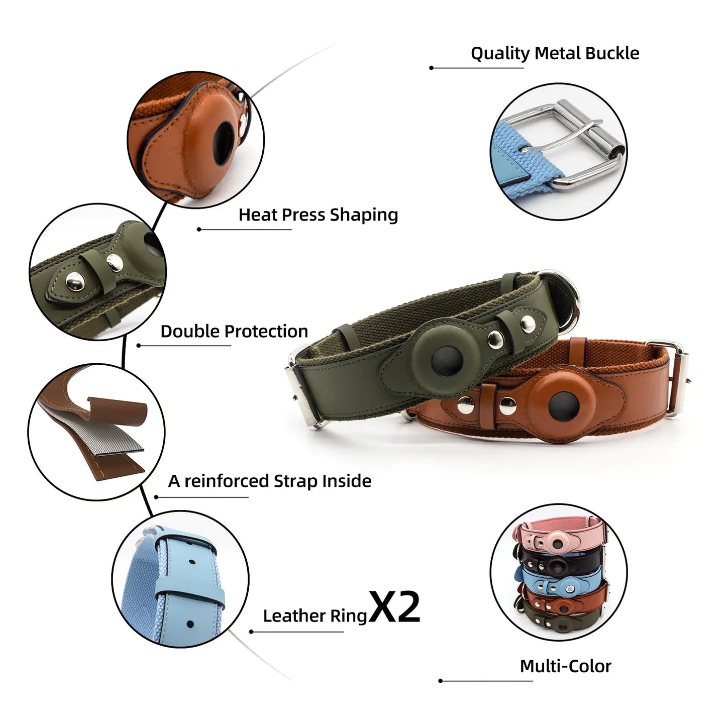Olixar™ New Design Leather Airtag Trackable Heavy Duty Dog Collar