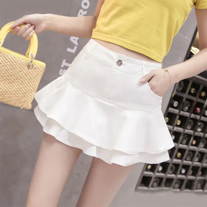 Vireous Chic Denim Combined Shorts-Skirt