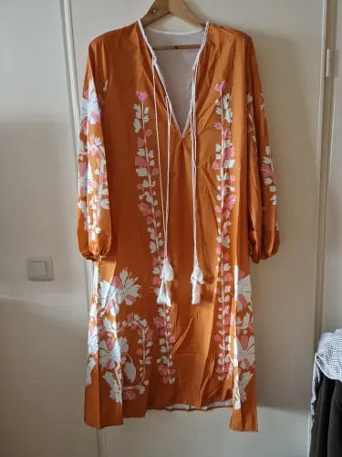 Vireous Floral Print A-Line Loose Dress, Spring and Autumn Collection