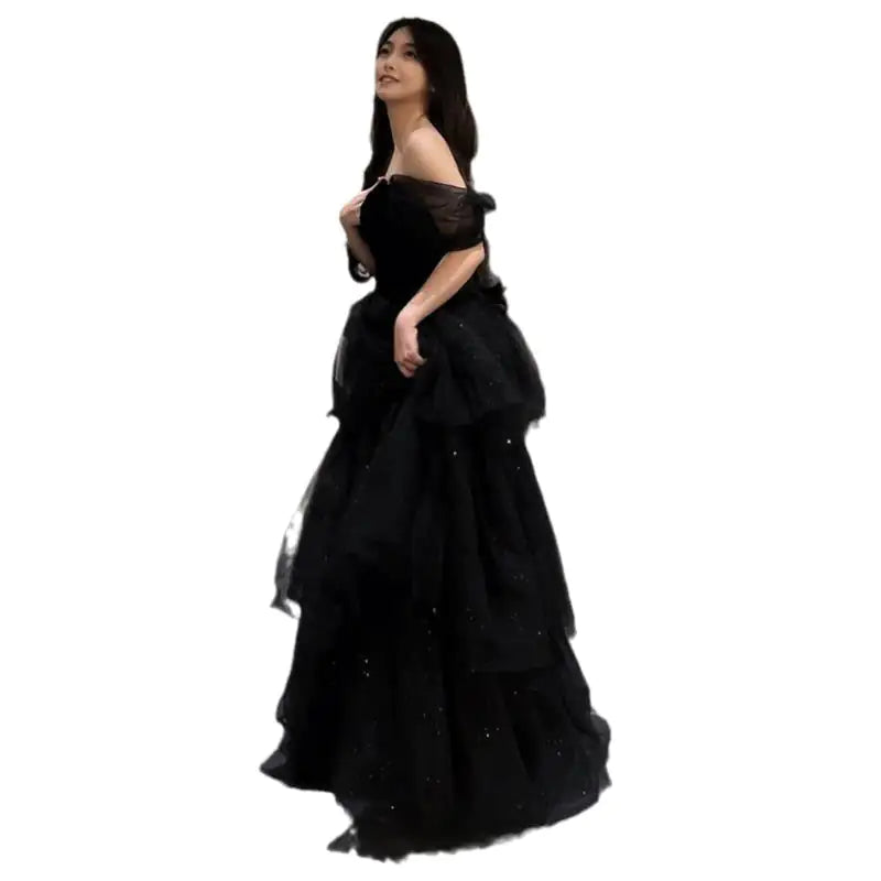 Vireous Floaty Sheer Tulle Evening Dress, Princess Sleeves