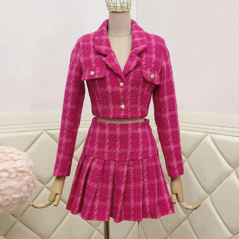Vintage Pink Tweed Women's Two-Piece Set