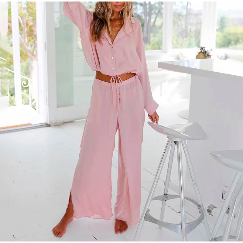 Vireous Women's Loose Fit V-Neck Pyjamas Set