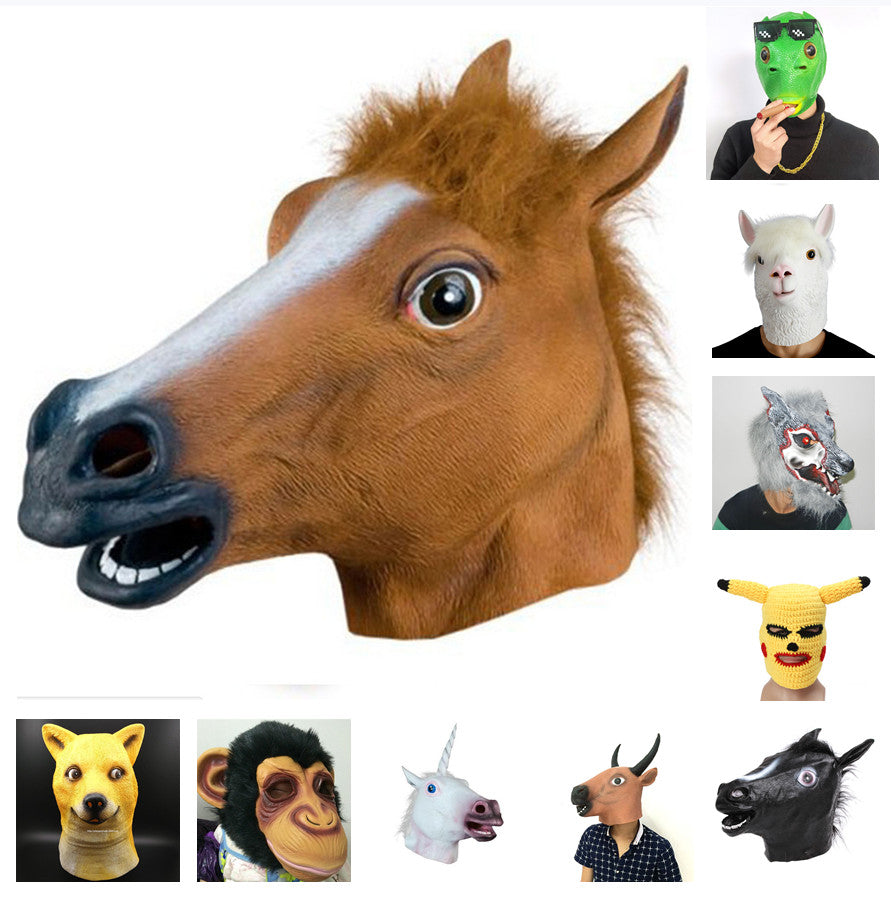 Horse Chimpanzee Sheep Wolf Llama, Animal Head Latex Party Mask