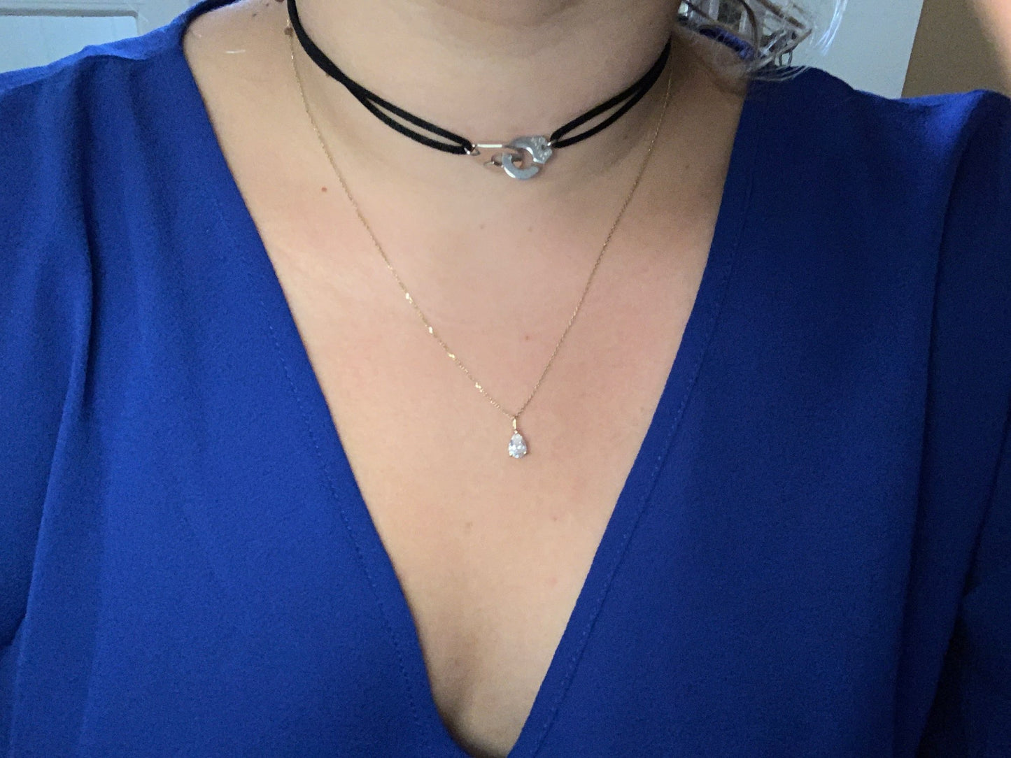 Handcuff Pendant Necklace, 925 Sterling Silver with Adjustable Cord