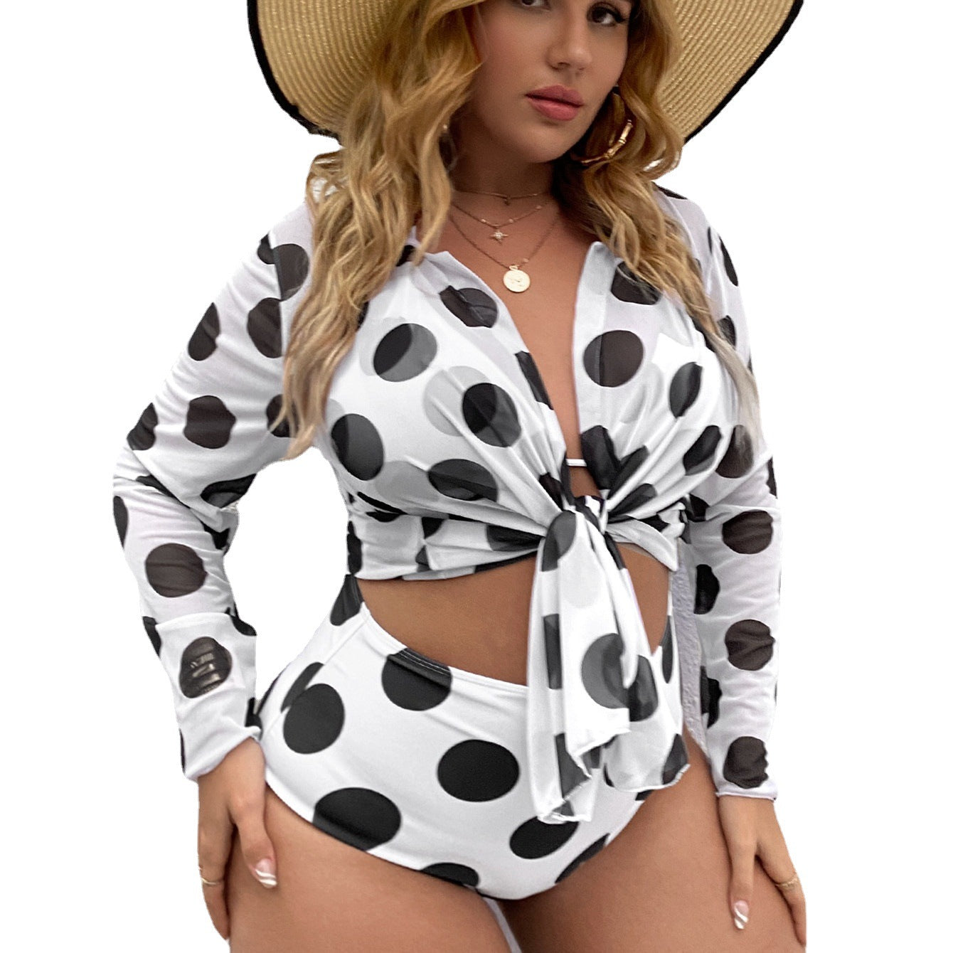 Vireous Large Size Printed Three-Piece Separate Bikini Set